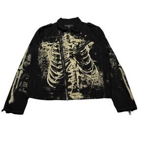 Lip Service Skeleton Canvas Moto Jacket Men's Medium Y2K Goth Biker Punk
